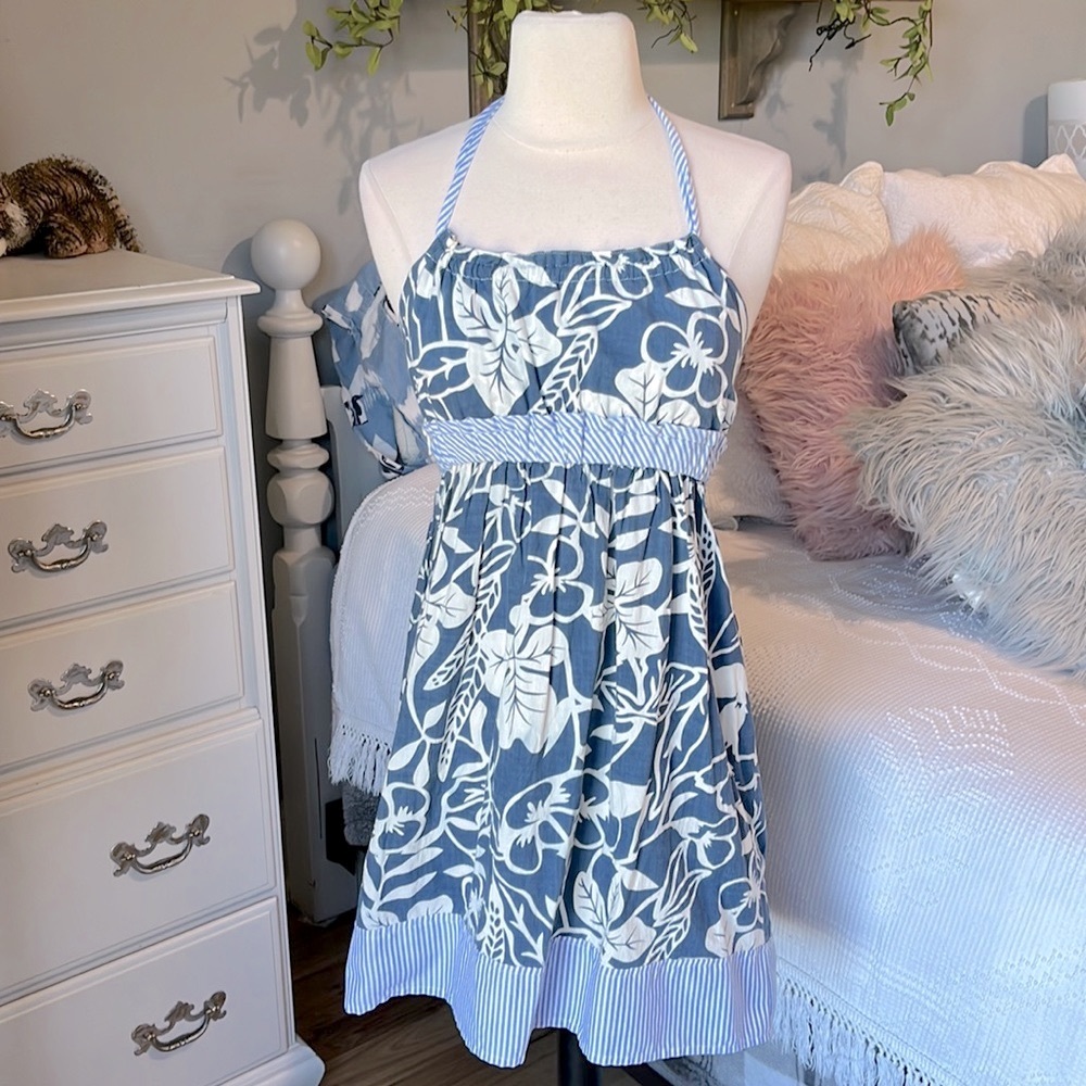 Sundress Blue Floral Cotton Dress Womens Small